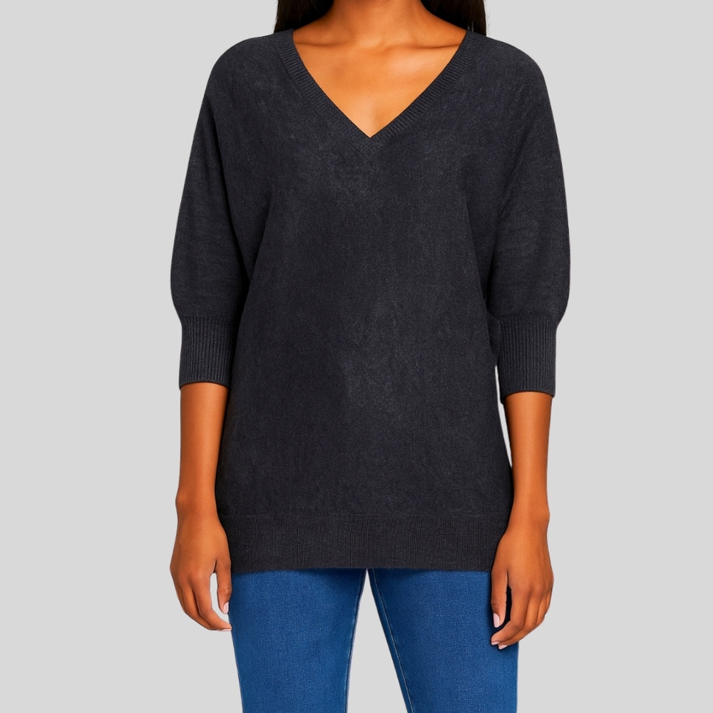 New York & Company Sweater Women's Size XS Gray Knit V-Neck Dolman Minimalist